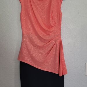 Elegant Deep Shine Coral and Blue Draped Dress